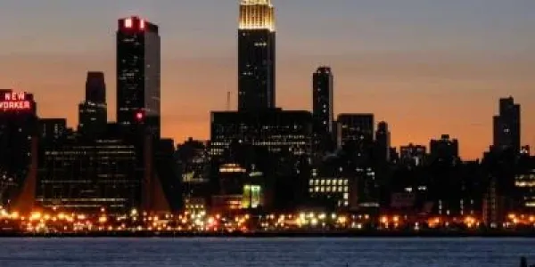 Looking at the city buildings from across the water