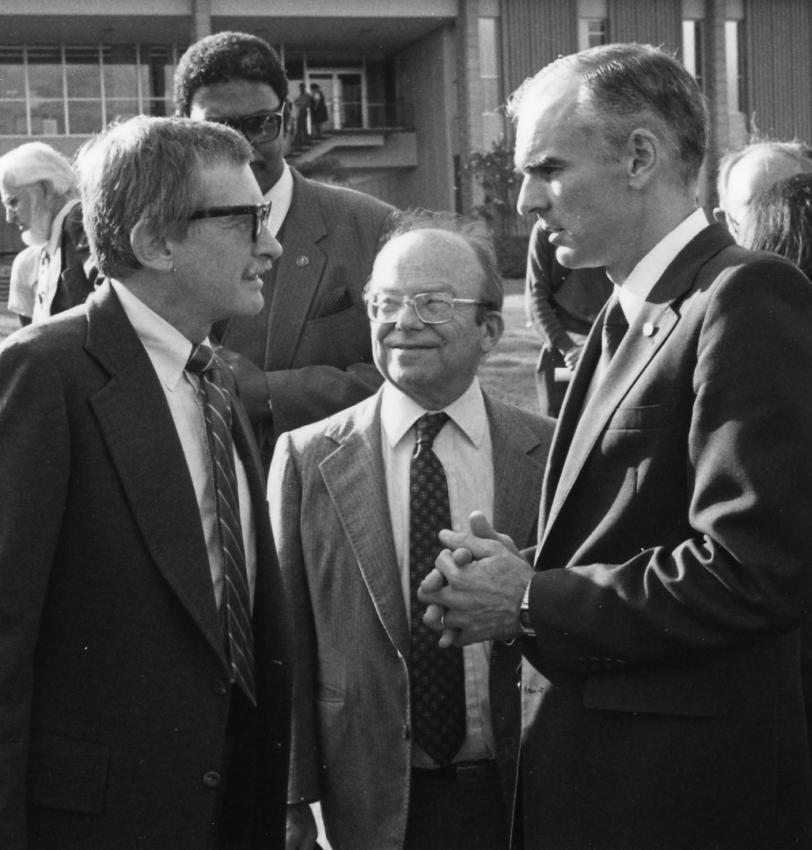 Rees, Panofsky and Hodel at SLC Groundbreaking, 10/31/1983